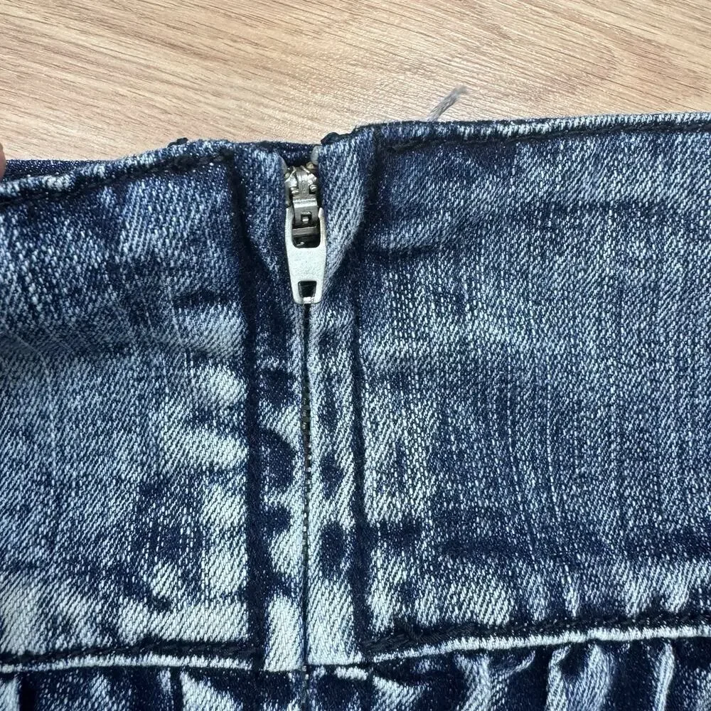 Women’s Vintage Denim Mini Skirt 80s 90s Acid Wash Size 14 Grunge Rock Punk Moto